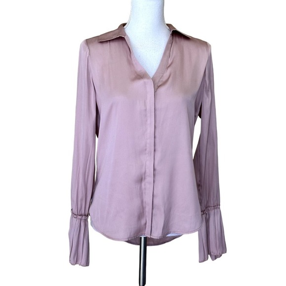 PAIGE Resa top, blush pink, pleated cuffs, elegant, silky, office, extra small - Picture 1 of 5